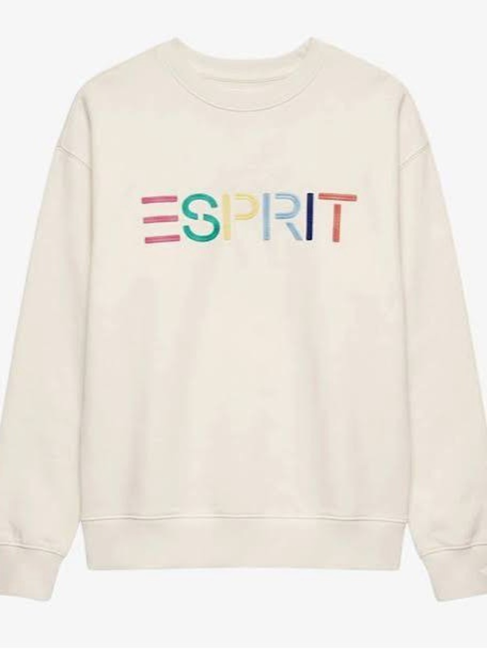 Esprit Cream Crewneck Sweatshirt with Multicolor Embroidered Logo - Picture 2 of 6